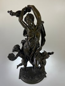 After Auguste-Joseph Carrier (French, 1837-1908) Bronze Sculpture Maenad and Chrub Dancing