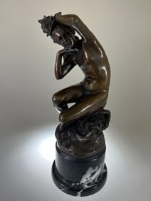 20th century bronze "Girl with Shell" SCULPTURE, after Jean Baptiste Carpeaux