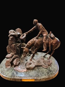 Steve Davies Bronze Sculpture on Marble Base "Quenching His Thirst"