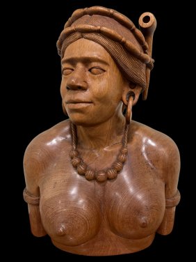 Carved Wood Female Bust