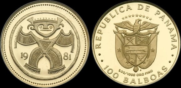 1981 One Hundred Balboa Proof Gold Coin of the Republic of Panama