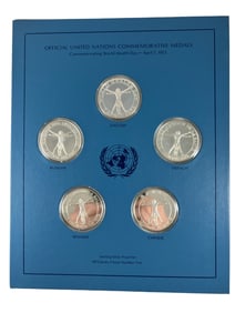 1972 U.N. World Health Day Sterling Silver Proof 5 Language Commem. Medal Set