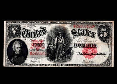 1907 $5 Legal Tender Note "WoodChopper" Fr. 91