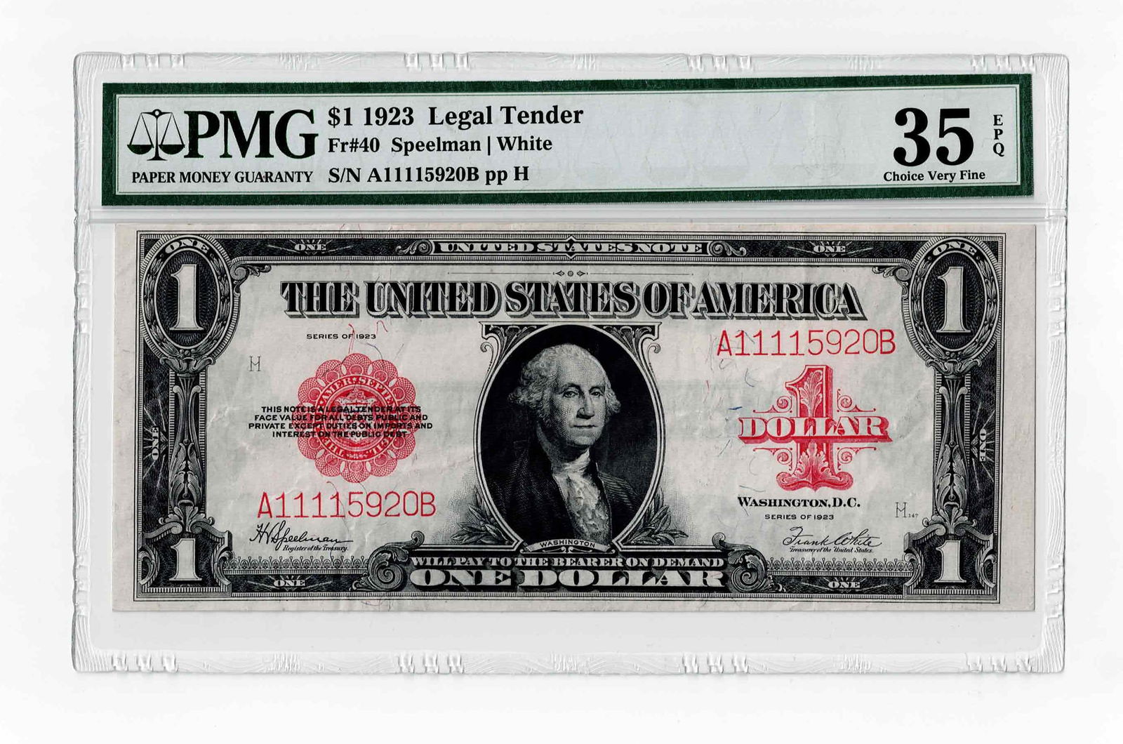 Fr.40 1923 $1 Legal Tender Note Speelman | White PMG VF-35 (1 of 2)