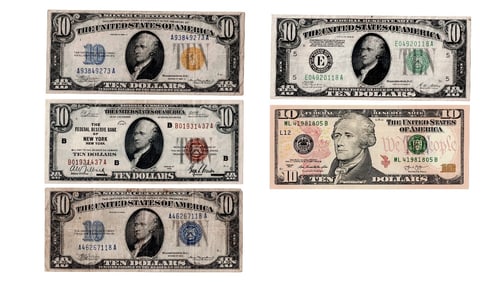 (Lot of 5) US $10 Notes from 1928-2013