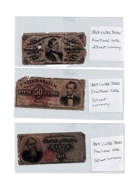 3 United State Fractional notes 1869, 1863