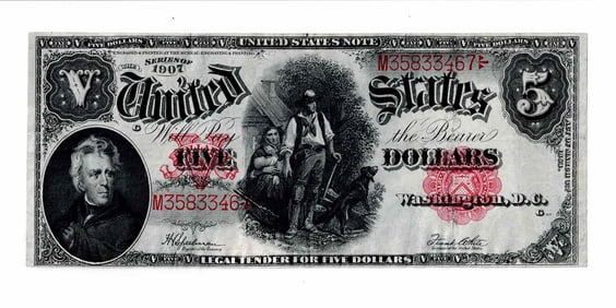 1907 $5.00 United States Note "Woodchopper"