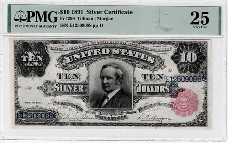 1891 $10 Silver Certificate FR 299 PMG VF25