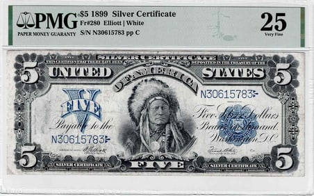 1899 $5 Silver Certificate "Chief Note" Fr. 280 PMG VF25