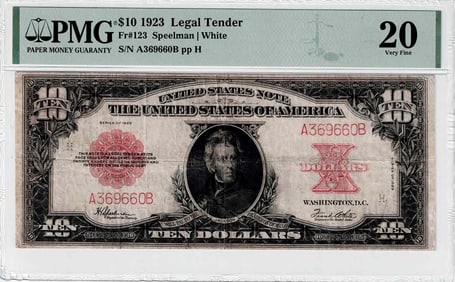 1923 $10 Legal Tender "Pokerchip" Fr. 123 PMG VF20