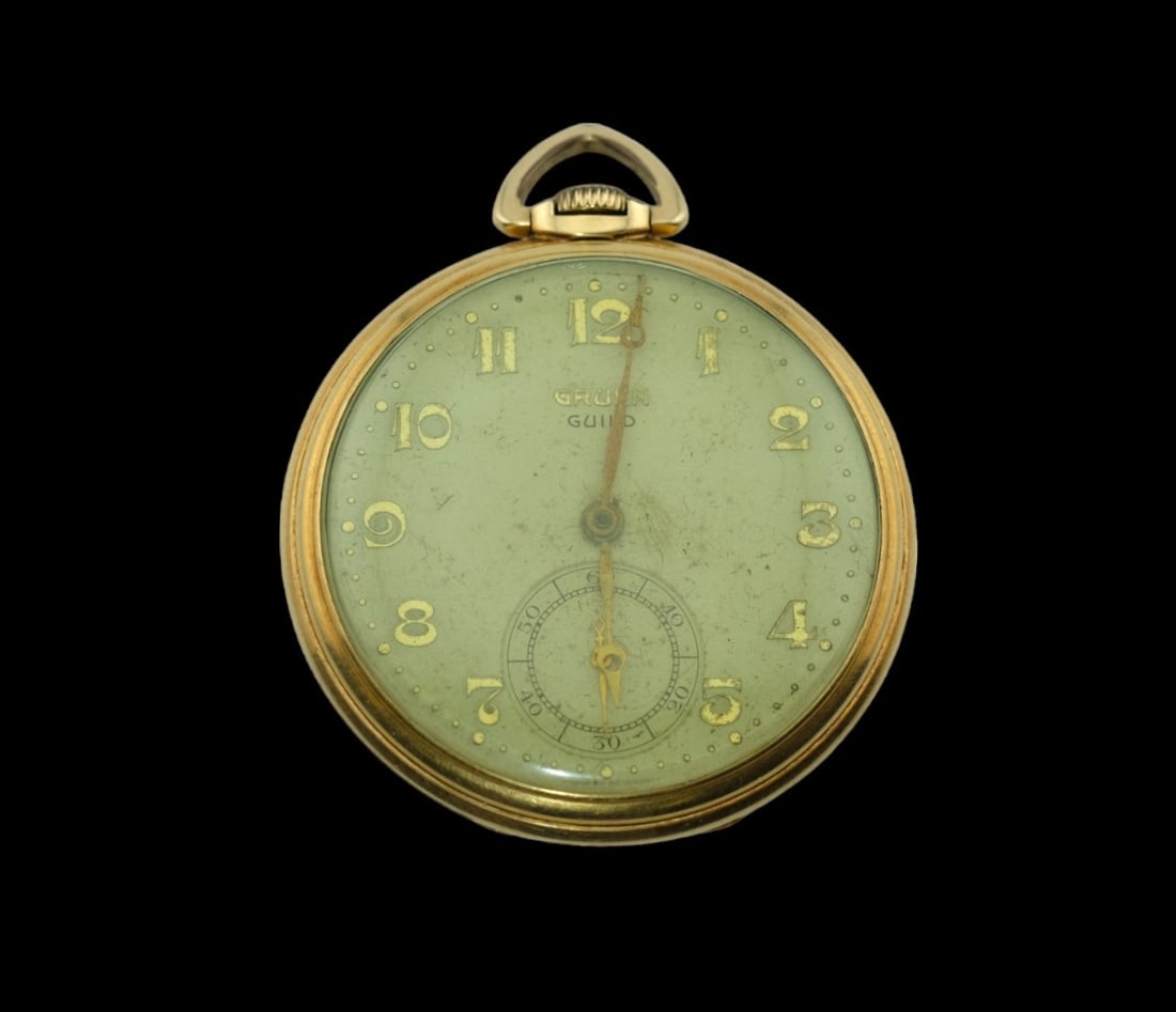 1870 Gruen Gold Filled Pocket Watch: 1870 Gruen Gold Filled Pocket Watch. 15 Jewels, case is 14k gold filled, S/n 39563. Incribed in the back of case. j/m