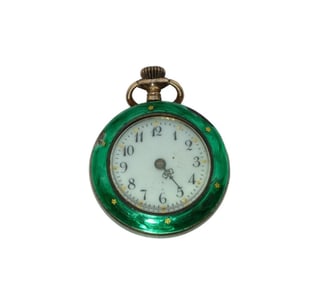 Argent Dore Green Enamel 800 Silver Pocket Watch