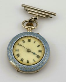 1911 Enamel Sterling Silver Pocket watch brooch