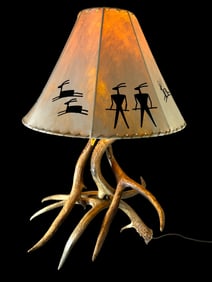 Antler Table lamp with Handmade Natural Rawhide Lampshade