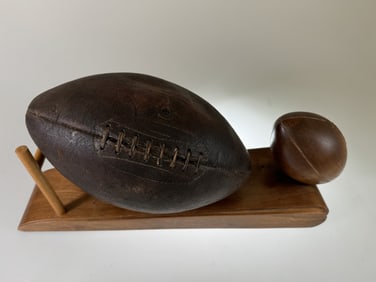 VTG Leather Football 8 Laces Transitional era Ball APFA NLF on Wooden Stand