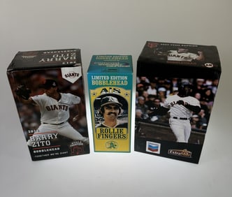 (Lot of 3) MLB Bobbleheads;  Rollie Fingers, Barry Bond & Barry Zito