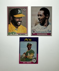(Lot of 3) MLB Bill North Oakland Athletics Signed Baseball cards