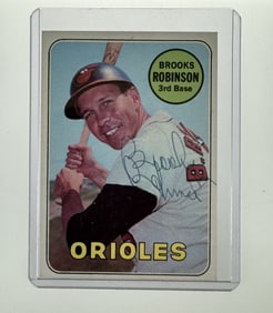 MLB HOF Brooks Robinson Orioles Signed Baseball Card & 1973 Personal Appearance Ad