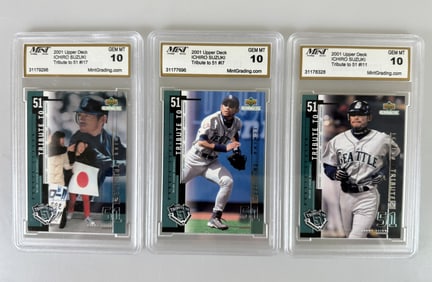(Lot of 3) 2001 Upper Deck Ichiro Suzuki Mint Gr 10 Baseball Cards
