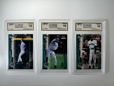 (Lot of 3) 2001 Upper Deck Ichiro Suzuki Mint Gr 10 Cards #18 and #10