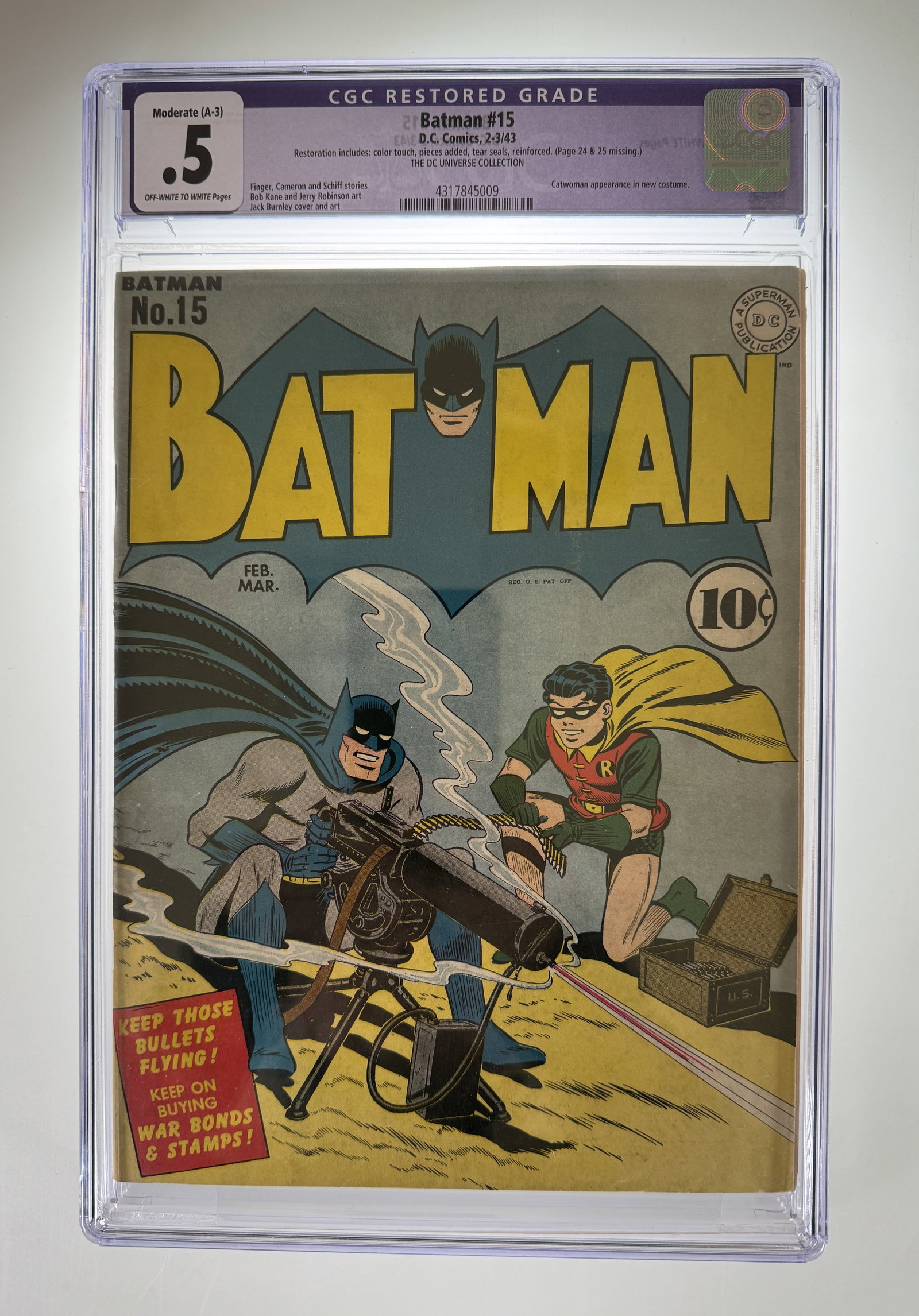 Batman #15 D.C Comics 1943 CGC Restored .5 (1 of 2)