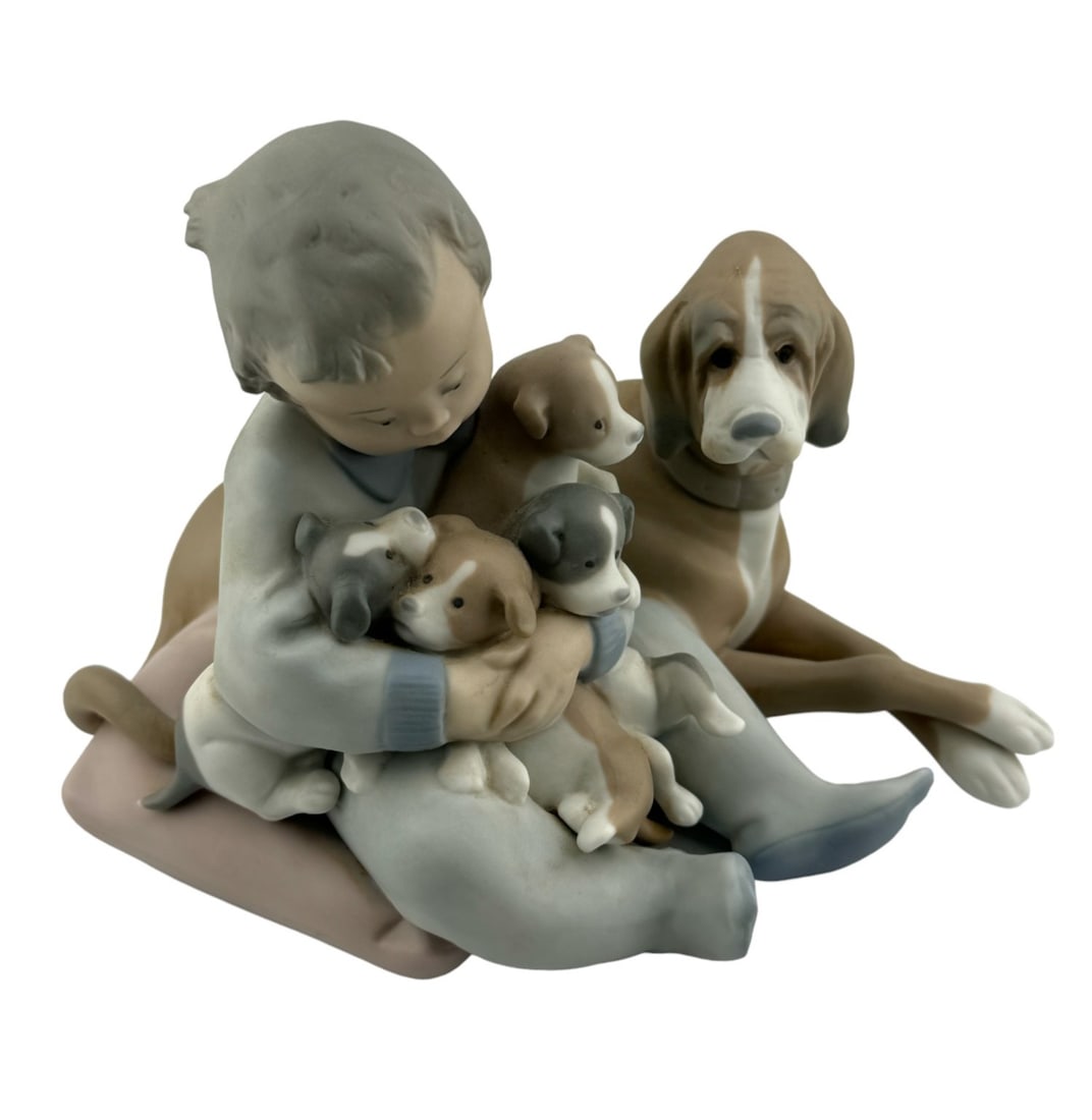 Lladro #5456 "New Playmates" Boy with Puppies Porcelain Figurine Matte Finish (1 of 2)