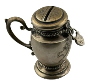German Victorian 800 Silver Money Coin Still Bank Donation Box.