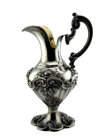 Art Nouveau Italian Repousse Sterling Silver Ewer with Floral Design