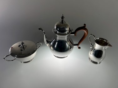 Early Georgian 3 Piece Fisher Sterling Silver Tea Service