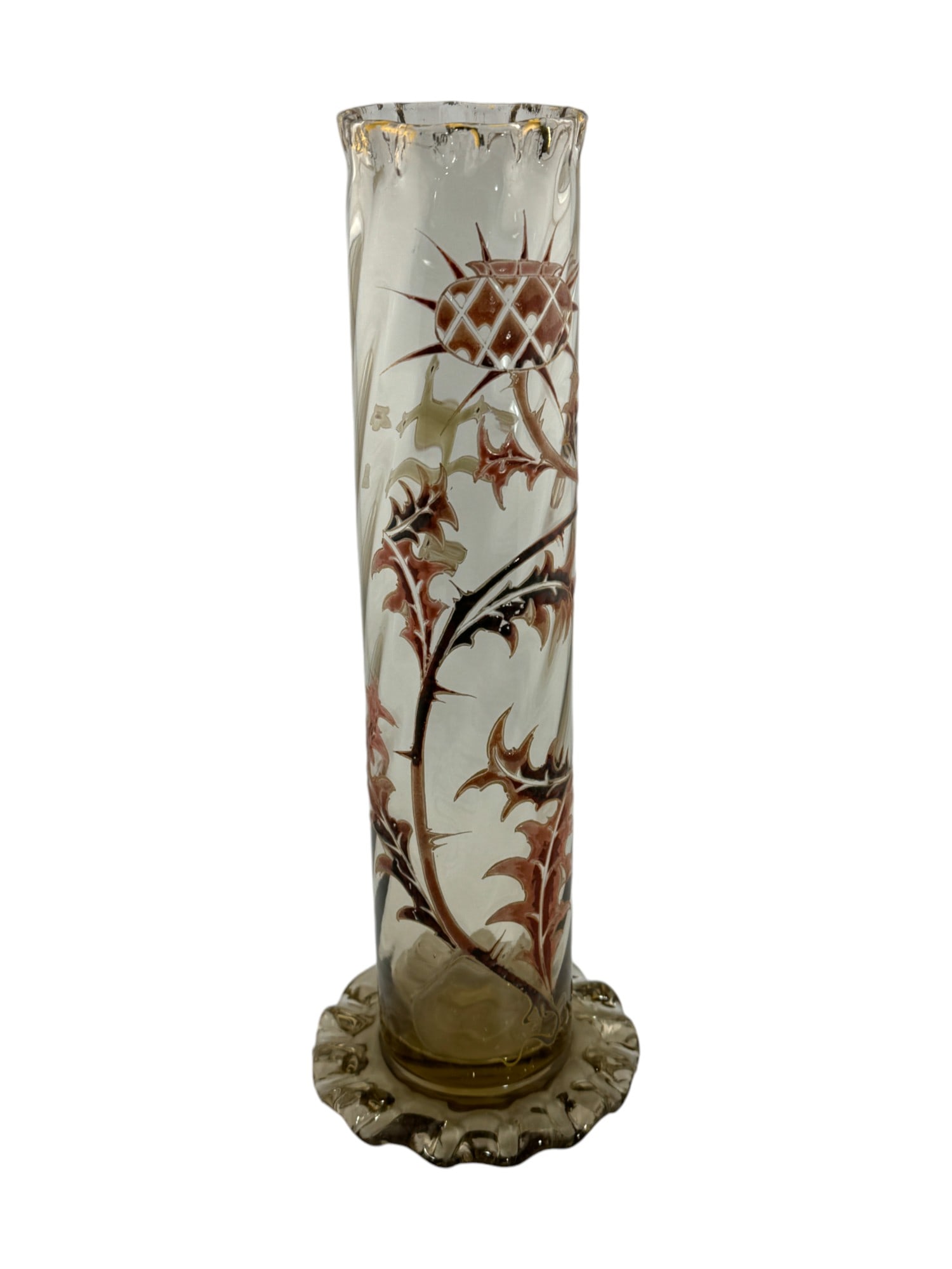 Emile Galle Vase in Clear Frosted Art Glass with Thistle Pattern.  C.1885 (1 of 5)