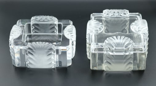 Lalique Crystal Covered Cigarette Box & Open Ashtray