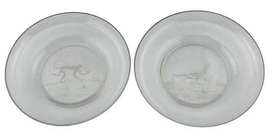 Pair of Baccarat France Etched Cameo Crystal Finger Bowl Dishes