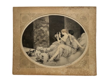 Louis Icart (French 1888-1950) "Puppies" Etching Signed.