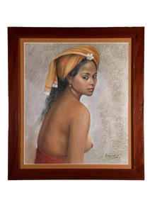 Raka Swasta (Suasta) (Indonesian, b. 1940) "Portrait of Woman" Colored pencil and pastel on paper