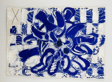 Francois Rouan (French, b. 1943) Mixed media "abstract flower" on paper signed