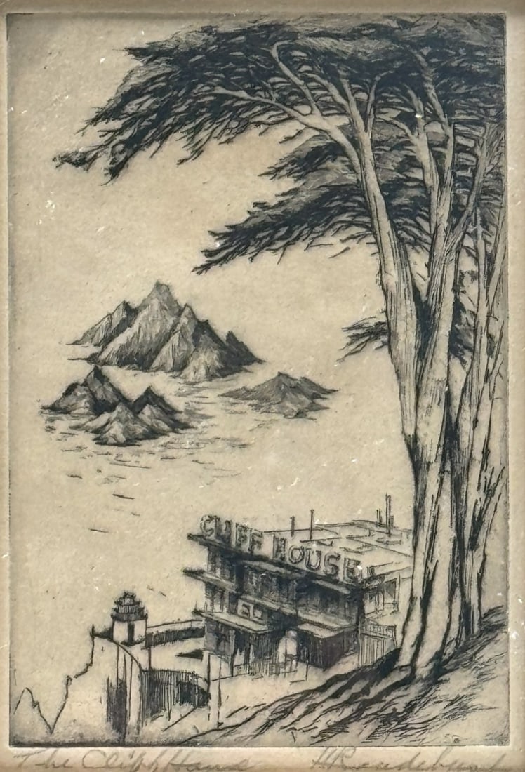 Harriet Roudebush (Californian, 1908-1988) "'The Cliff House'' Etching (1 of 3)