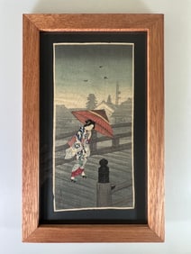 Takahashi Hiroaki (1871-1945), or Shotei Returning from Bath Rare pre 1936 Crepe Woodblock