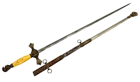 Ornate Enamel Masonic Knights Templar Ceremonial Sword, Circa late 1890s-Early 1900s