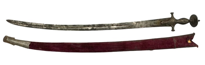 Mughal Indian Tulwar - Shamshir Sword with Scabbard. Circa 19th Century