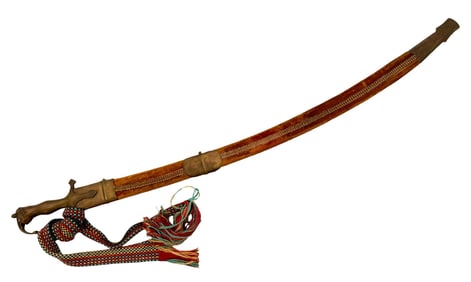 1950s Indian Sword with Brass Elephant handle and Fabric over wood Sheath