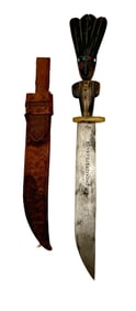 Guatemalan Knife with Horn Figural and Leather Sheath