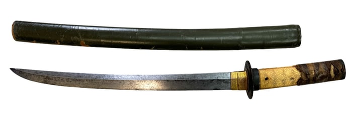 Muromachi Period 15th Century Shobu Blade Wakizashi with Wooden Saya