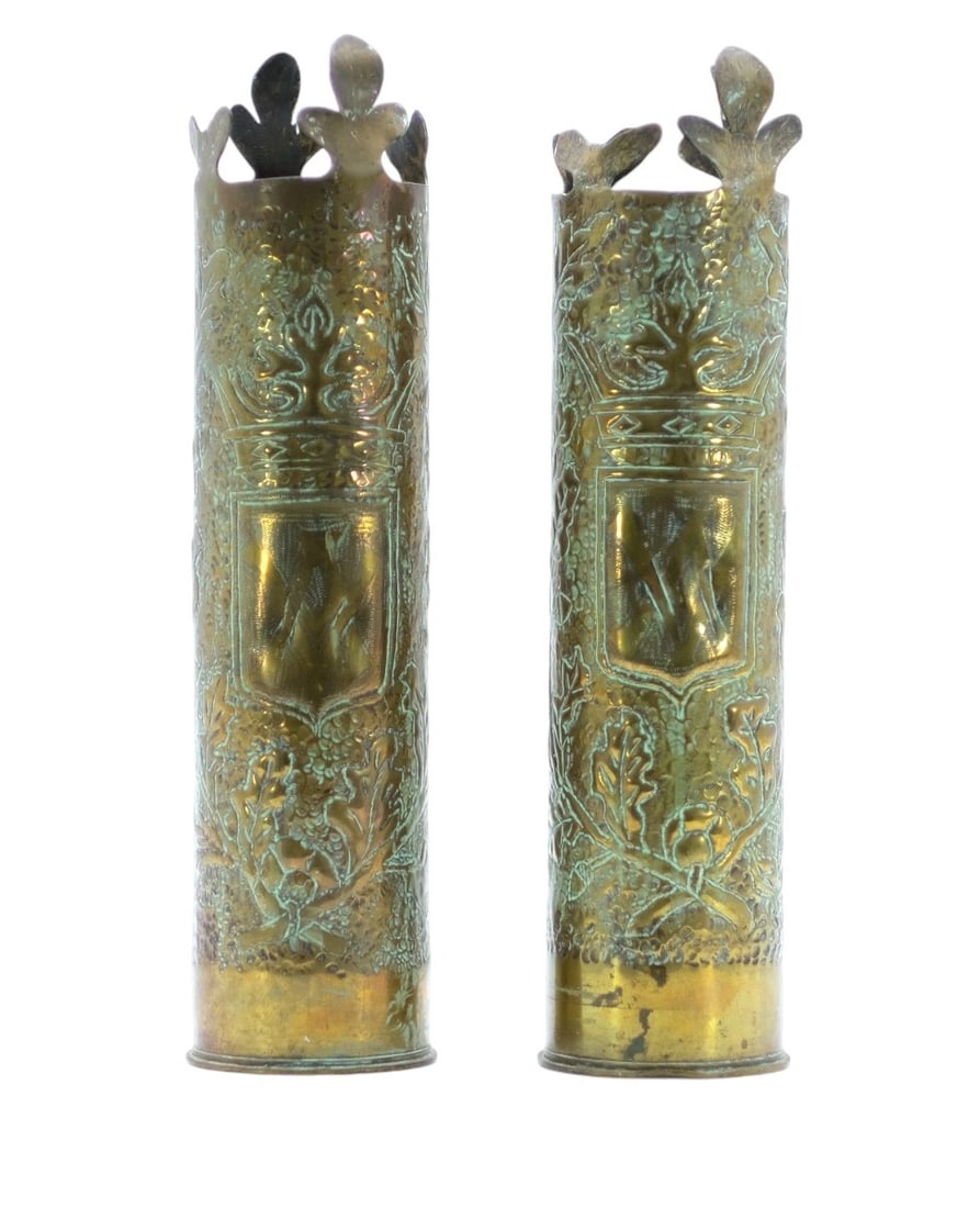 Set of World War I Trench Art Brass Shell Case Vase C. Early 1900s (1 of 2)