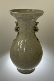 A Chinese Ge-Type Baluster Vase with Dragon handle