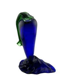Cobalt Blue Glass Leaf Shape Sculpture