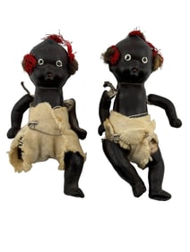 Pair of Vintange African American Bisque Baby Doll with Hair Japan. C. 1930