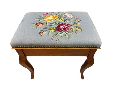 Antique Floral Needlepoint Stool with Storage