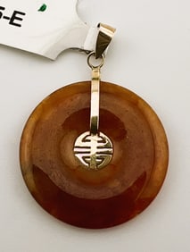 14K Yellow Gold Red Jade disc Pendant