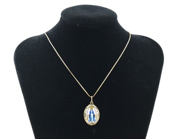 Virgin Mary Religious 14K gold Porcelain Necklace Italy