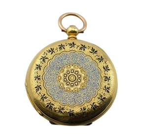 A Continental 18K Gold Key Wind Pocket Watch with Enamel Decoration. C. 1800s